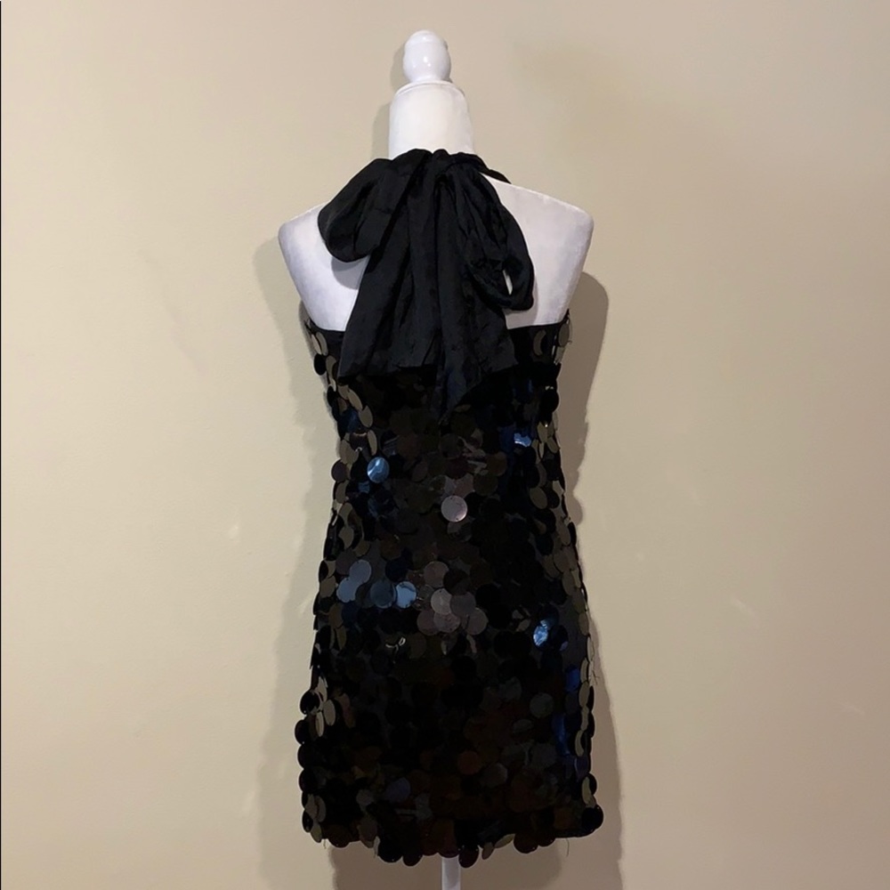 NWT Alice + Olivia Sequin Silk Bow Halter Dress - Picture 5 of 7